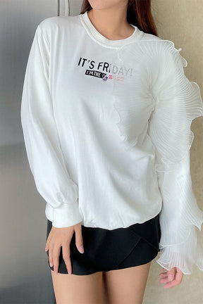 Lettering Print Ruffle Sweatshirt