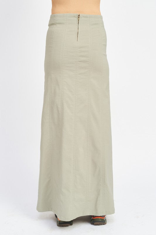 ZIPPER UP HIGH RISE MAXI SKIRT