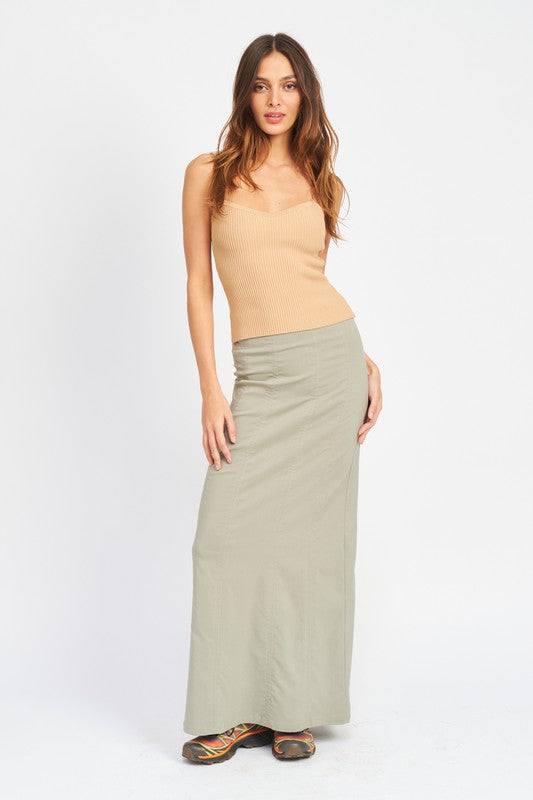 ZIPPER UP HIGH RISE MAXI SKIRT