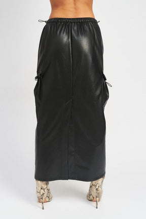 LEATHER CARGO MAXI SKIRT