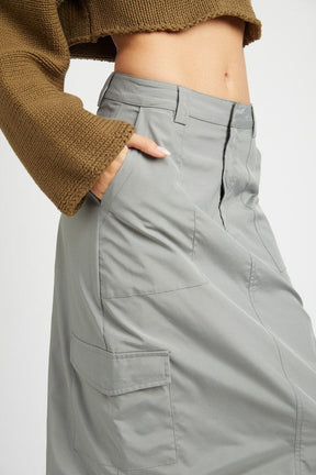 RUCHED MIDI CARGO SKIRT