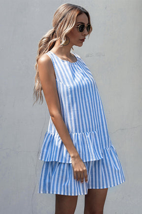 Striped Tiered Frill Hem Camisole Dress