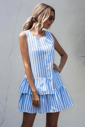 Striped Tiered Frill Hem Camisole Dress